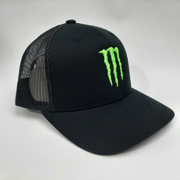 Monster Energy Embroidered Curved Bill Mesh Snapback Trucker Hat Cap Black - Picture 3 of 4
